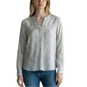 LOFT Women's Cream and Gold Elegant Patterned Blouse S